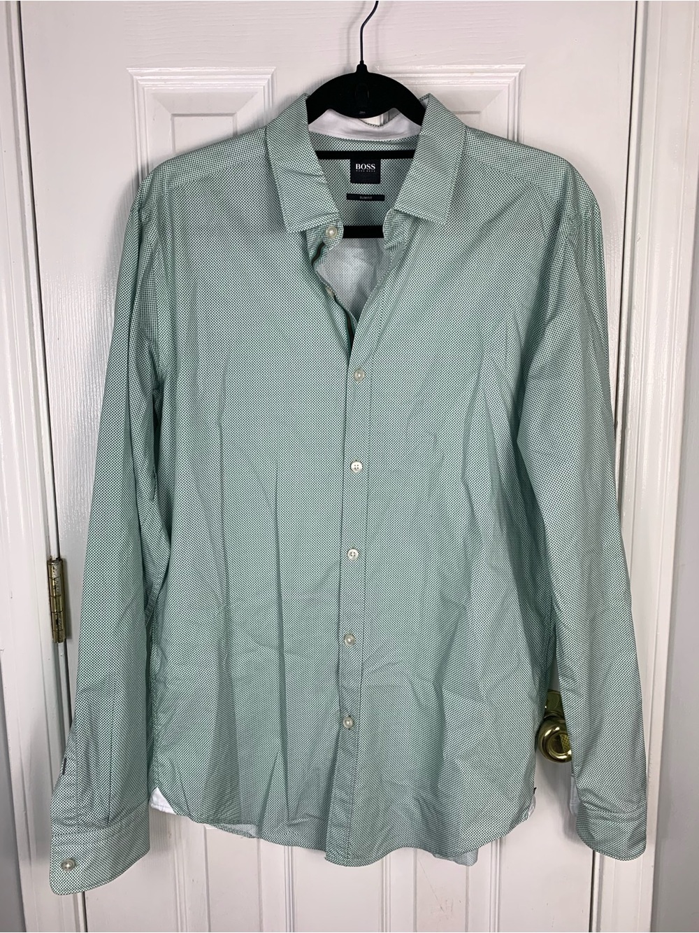 Hugo Boss Mint Green Long-Sleeve Button-Up Shirt Slim Fit Large
